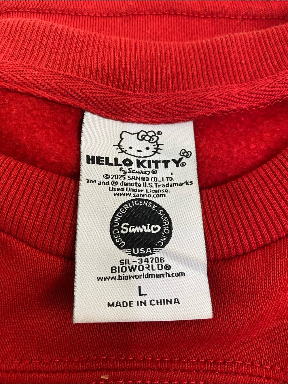 Hello Kitty Hot Topic Varsity Crop Sweatshirt Size L - Picture 5 of 6